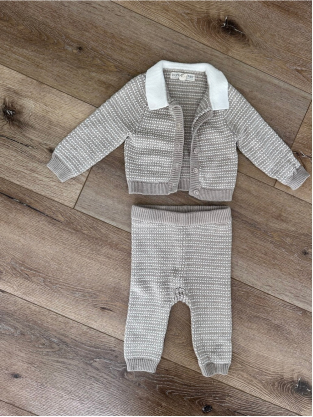 Hope & Henry Beige & White Knit Cardigan & Pants Set 6-12 Months